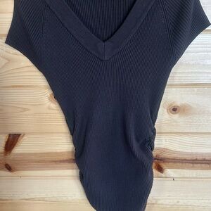 Brown  Ribbed V-Neck Top